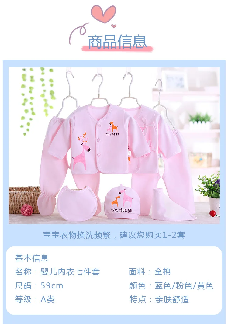 7 шт./компл. для детей 0-3 лет, M Одежда для новорожденных комплект одежды для маленьких мальчиков и девочек Весенняя Костюмы Нижнее белье из хлопка с мультяшными рисунками Наборы для младенцев, подарочная коробка