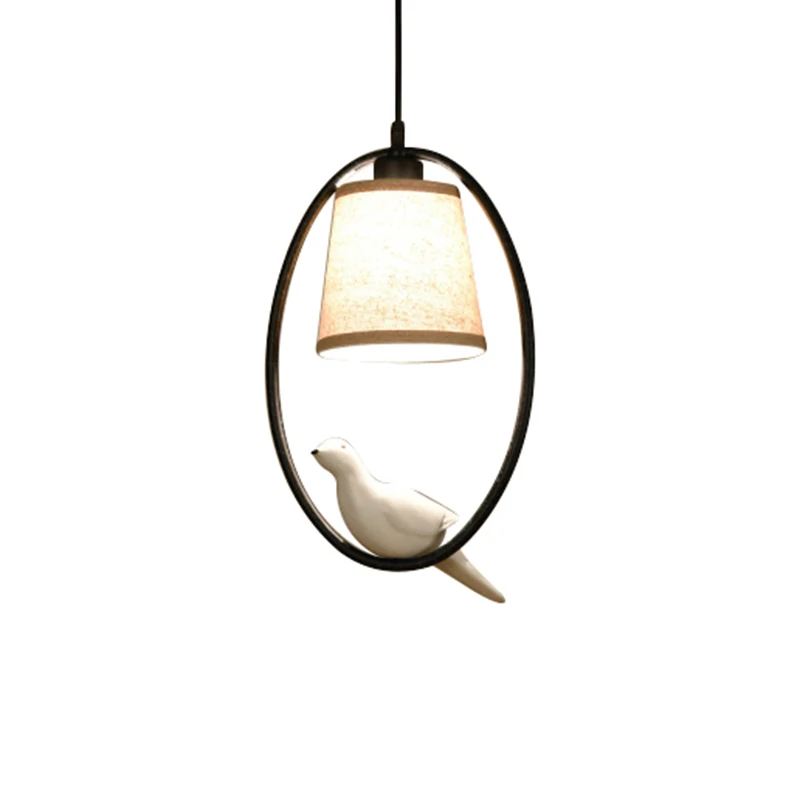 

Lovely Individual Birds Pendant Lights Vintage Resin Bird Fabric Lampshade LED Pendant Lamps For Kitchen Dining Room