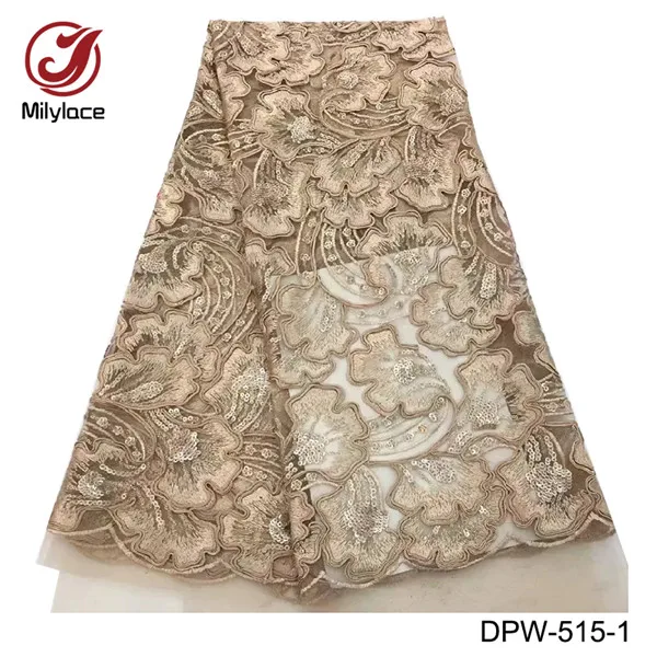 gold Milylace блестки африканская кружевная Вышивка Ткань гарантированное качество французская кружевная ткань тяжелые нигерийские кружева ткани 5 ярдов DPW-515 - Цвет: gold