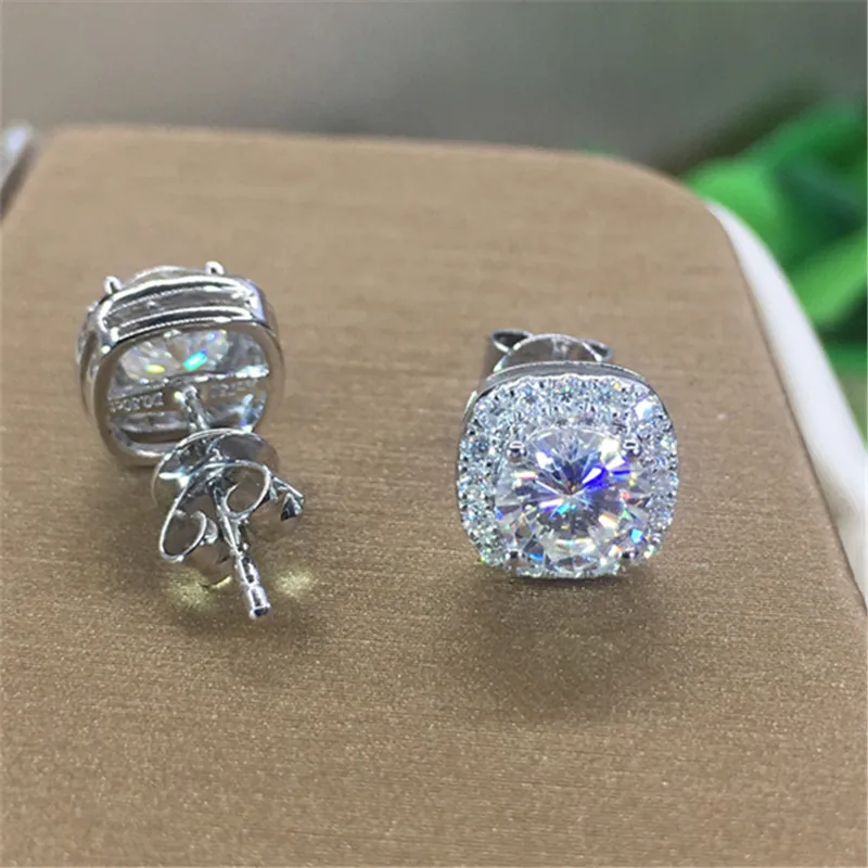 Серьги из 18-каратного золота пара сережек 1CT D цветные с мусанитом для женщин M-0.15 |