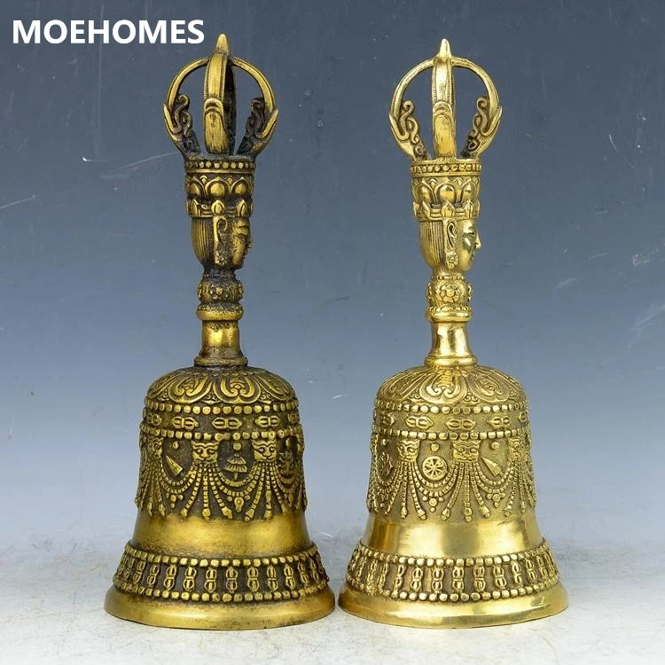 

MOEHOMES 8inch/21CM Home Decor Feng Shui brass Hand Bell/Metal Decor Crafts Tibetan Buddhism Lucky Bell