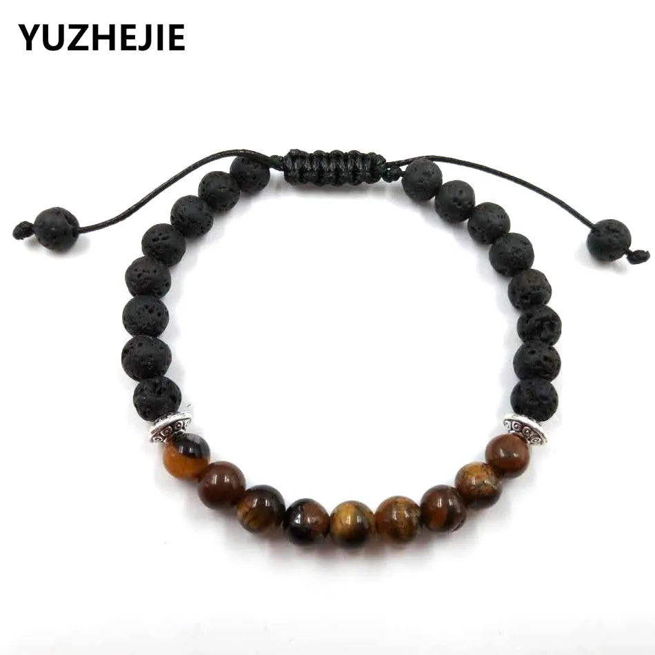 YUZHEJIE 2018 6 мм лавовый камень тигровые глаза яркий натуральный черный