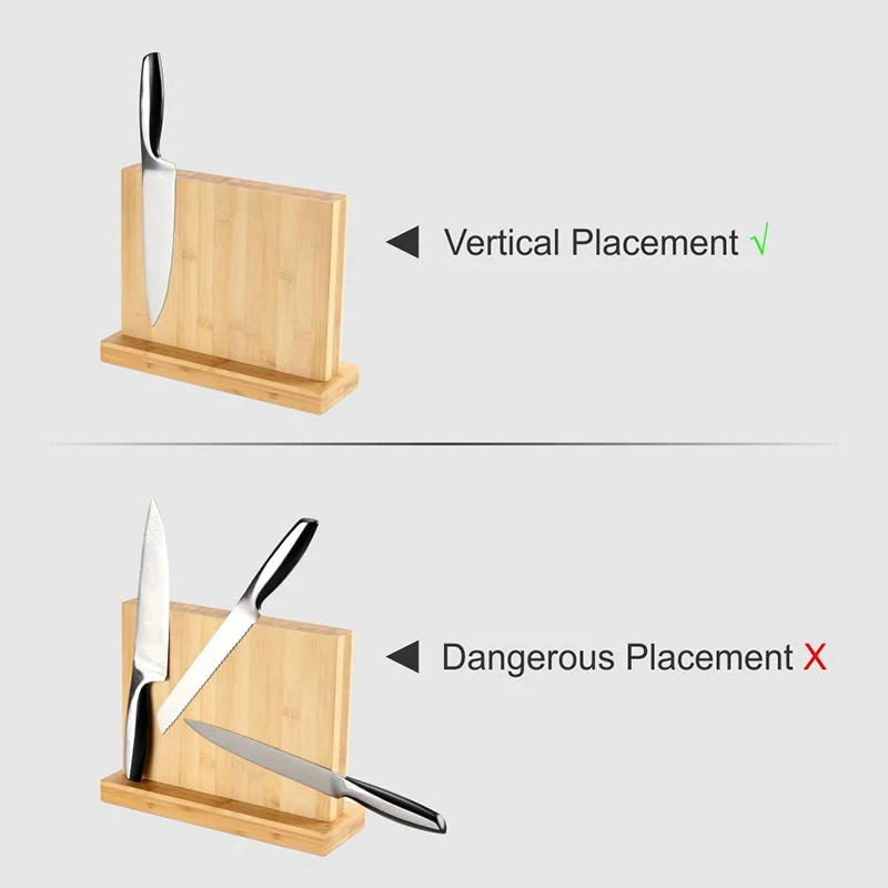 

Strongly Magnetic Bamboo Kitchen Knife Block Double Side Magnet Scissors Knife Organizer Stand Wooden Knife Holder Accessories