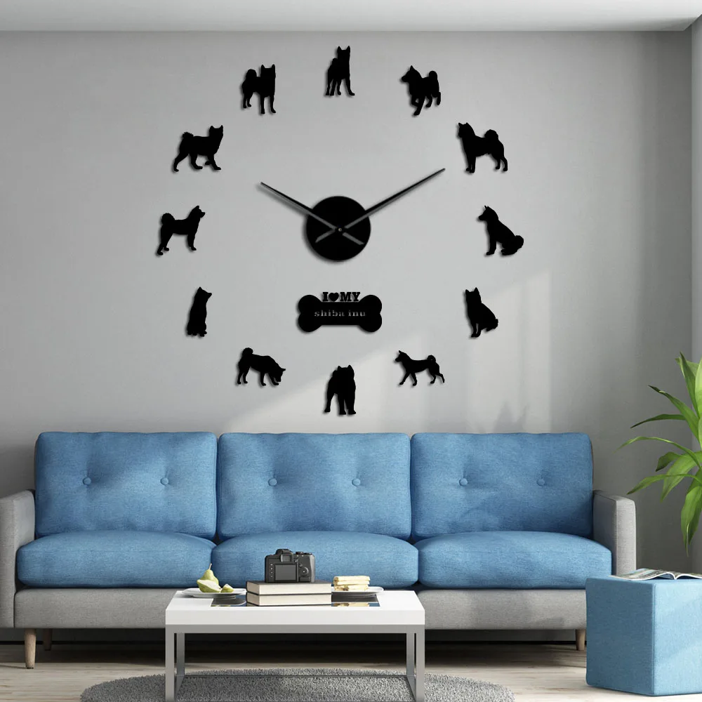 

Japanese Shiba Inu Dog Decorative Modern Wall Clock Shiba Ken Dog Breed Frame Large Wall Clock With DIY Arylic Mirror Stickers