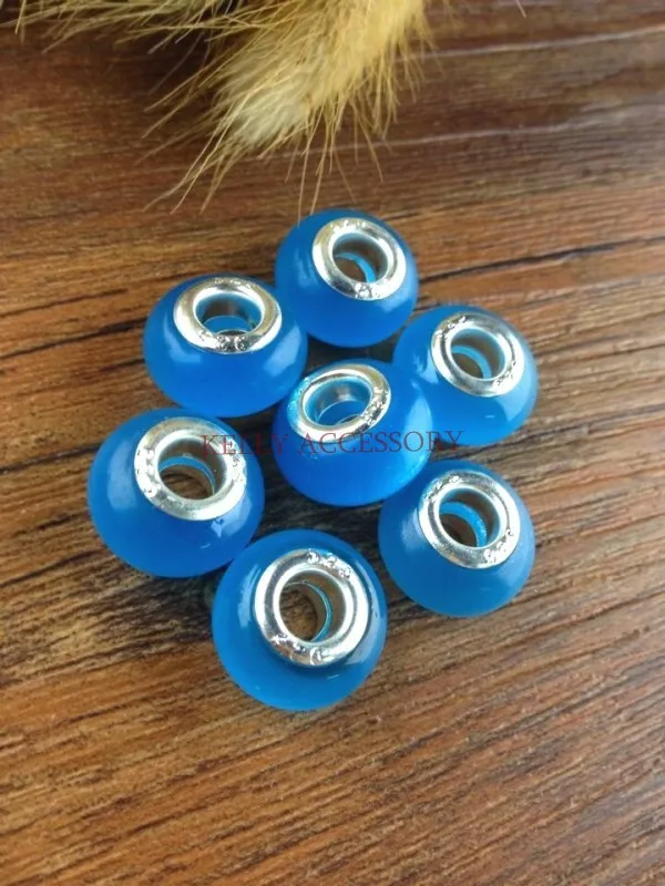 

100pcs/lot 9x14mm Blue Semi-precious Stone Beads Lampwork Cat Eye Big Hole Beads For Jewelry Making Charms European DIY Beads
