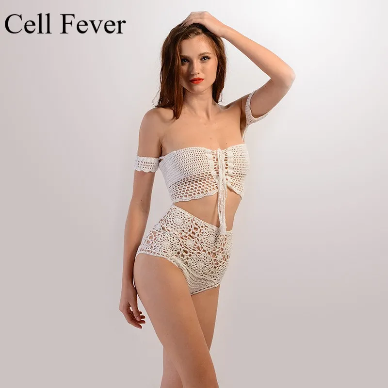 Женский купальный костюм Maillot De Bain Femme вязаный однотонный купальник с высокой