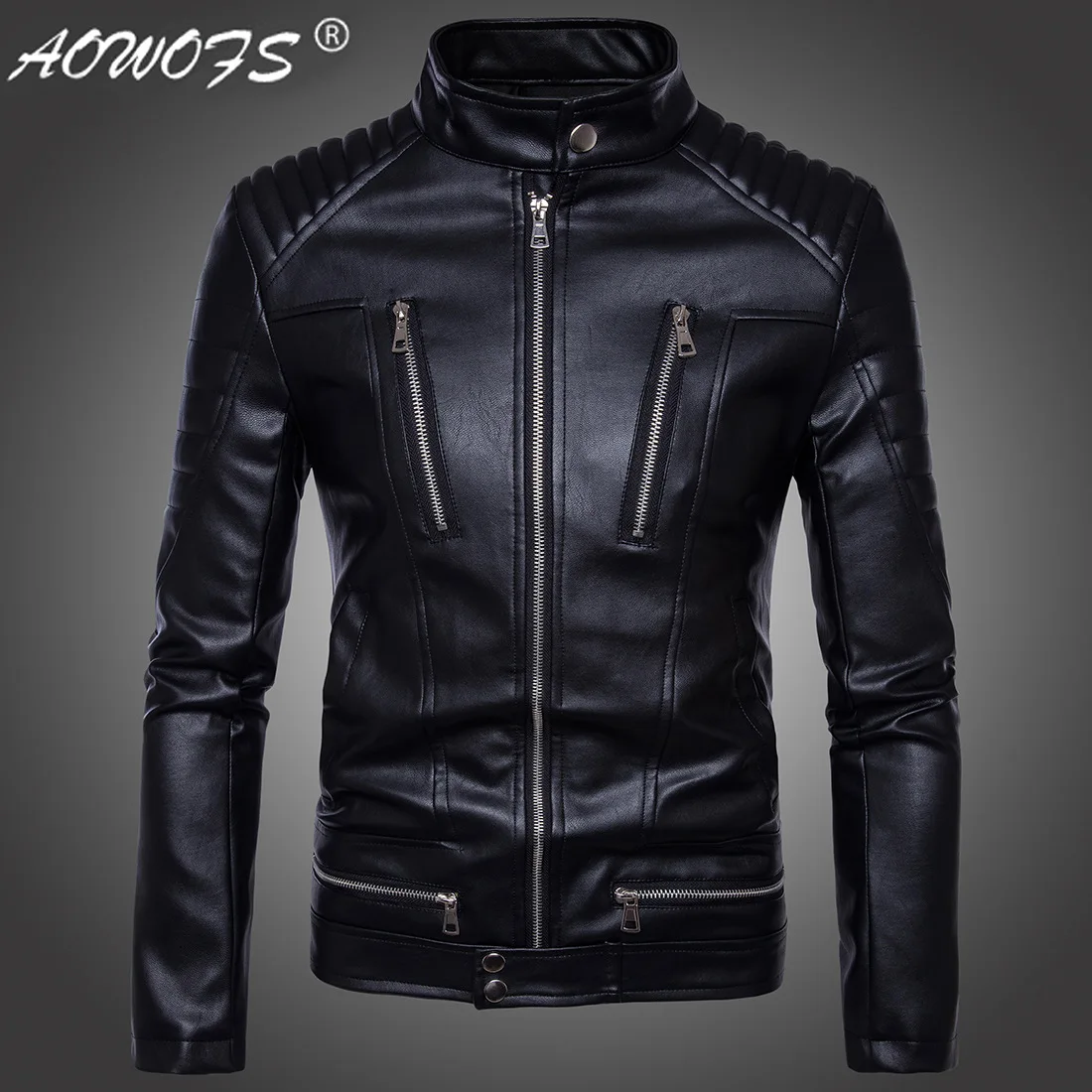 Мужская мотоциклетная куртка из искусственной кожи на молнии|fashion men jacket|mens fashion
