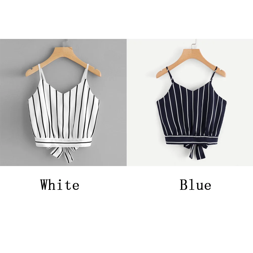 Женские Модные безрукавки полосатый v образный вырез с открытыми плечами кроп