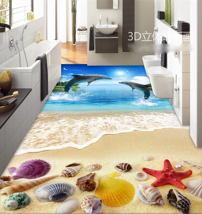 3d наклейки на пол из ПВХ дельфины ракушки пляж 3 d | Обустройство дома