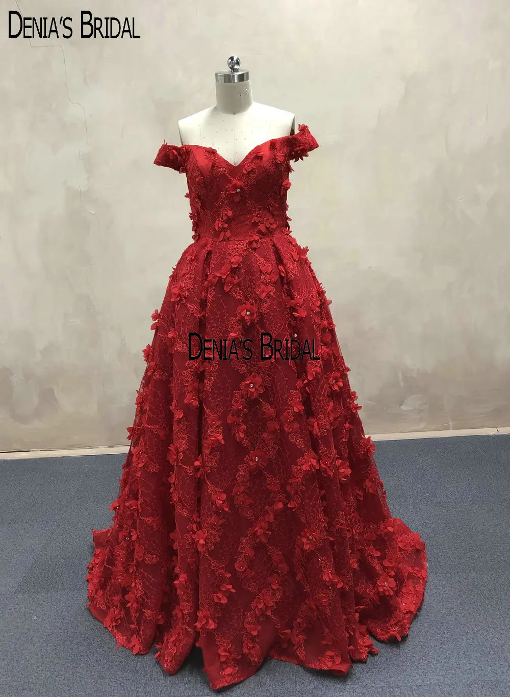 Красные Роскошные 3D кружевные вечерние платья с открытыми плечами с вырезом в виде сердца, вечерние платья со шлейфом