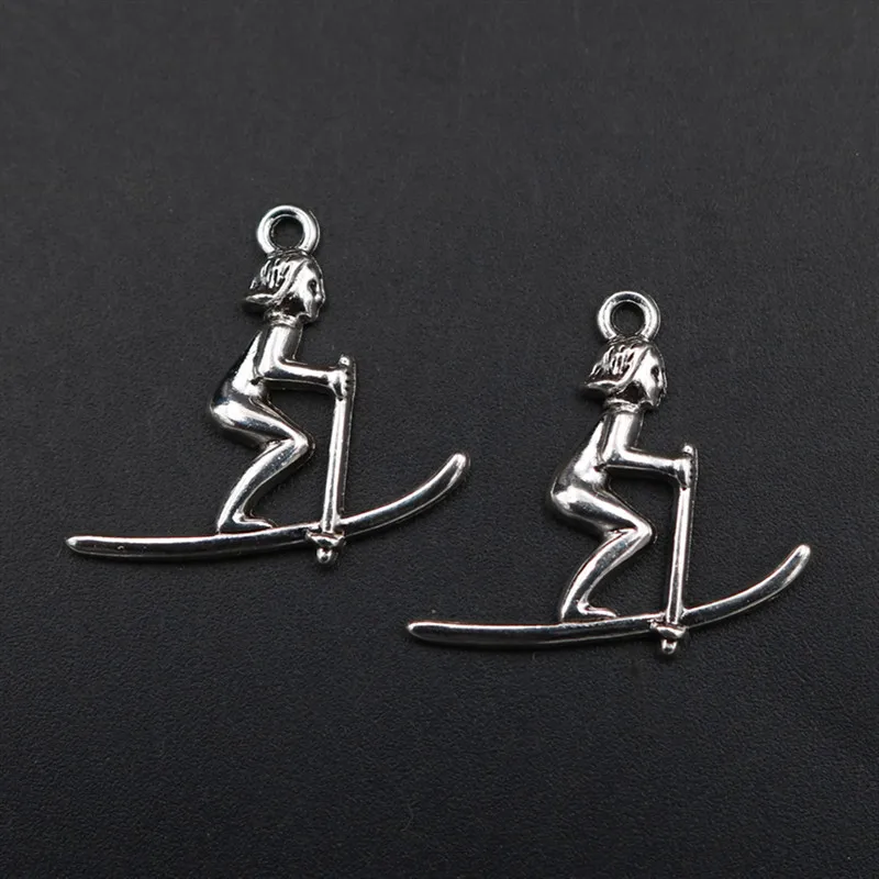 

15pcs Silver Color Women Ski Glamour Metal Pendant DIY Charm Sports Bracelet Earring Jewelry Crafts Making 24*26mm A796