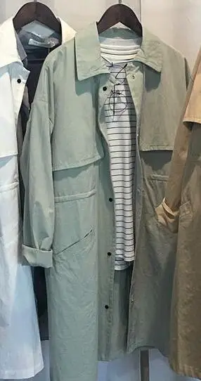 Кожа S, m, l, весенние и осенние корейские женские ветровки шнурок отложным воротником Bf британский стиль пальто Досуг Тренч - Цвет: green
