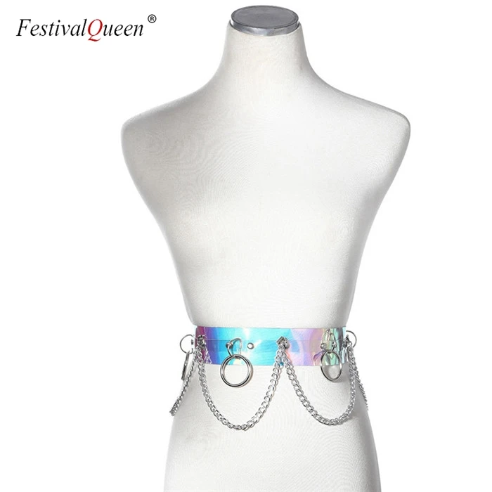 FestivalQueen сексуальная блестящая Лазерная PU укороченная майка с металлической цепочкой Мини Юбки наборы для женщин голографическая открытая спина ночной клуб комплект из 2 предметов - Цвет: silver Bottom