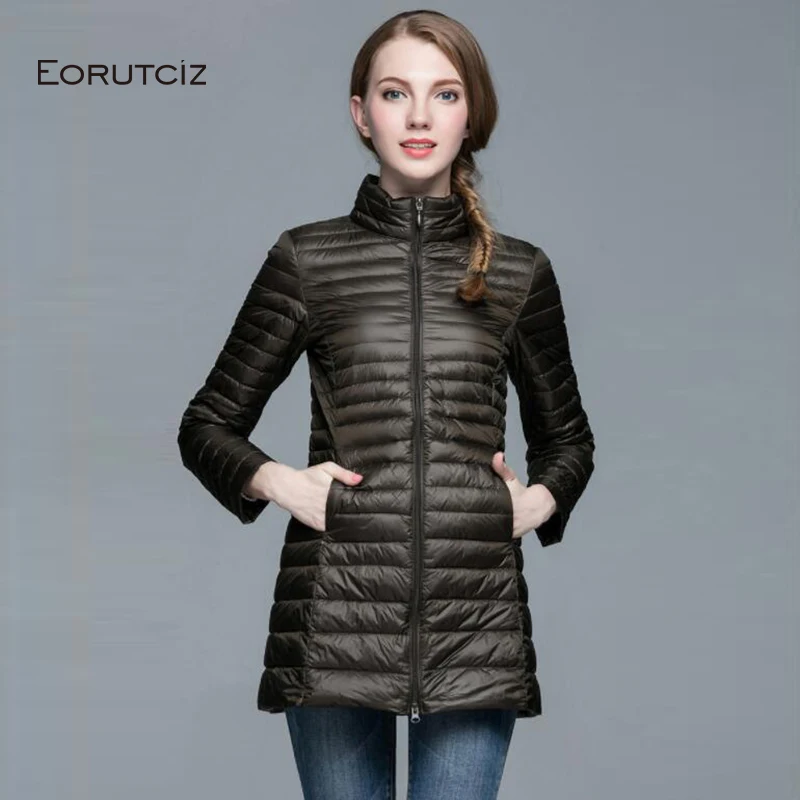 

EORUTCIZ Winter Plus Size 4XL Down Coat Women Ultra Light Long Jacket Slim Vintage Casual Spring Duck Down Coat LM361