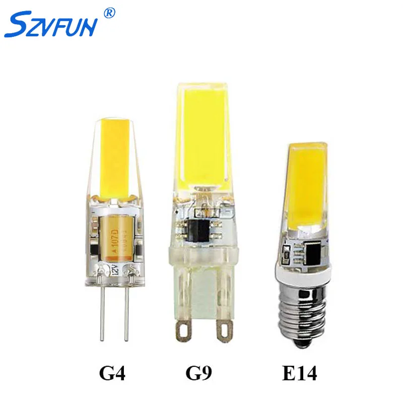 Szvfun COB Led G4 12V Светодиодная лампа E14 G9 220v Lampa с регулируемой яркостью силиконовая
