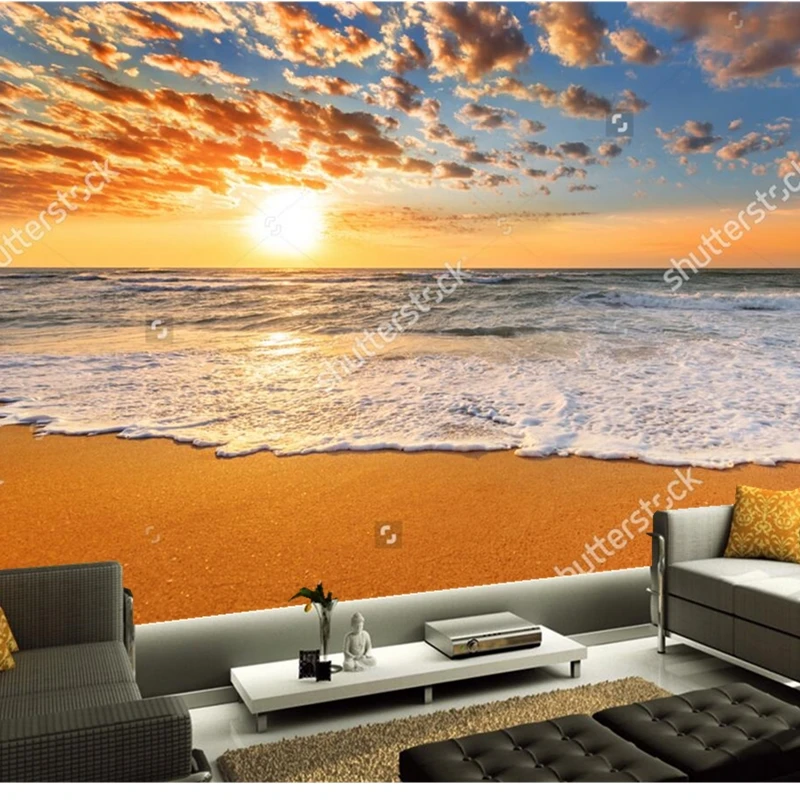 Природные пейзажи обои красочные океан пляж восход солнца 3D фотообои для