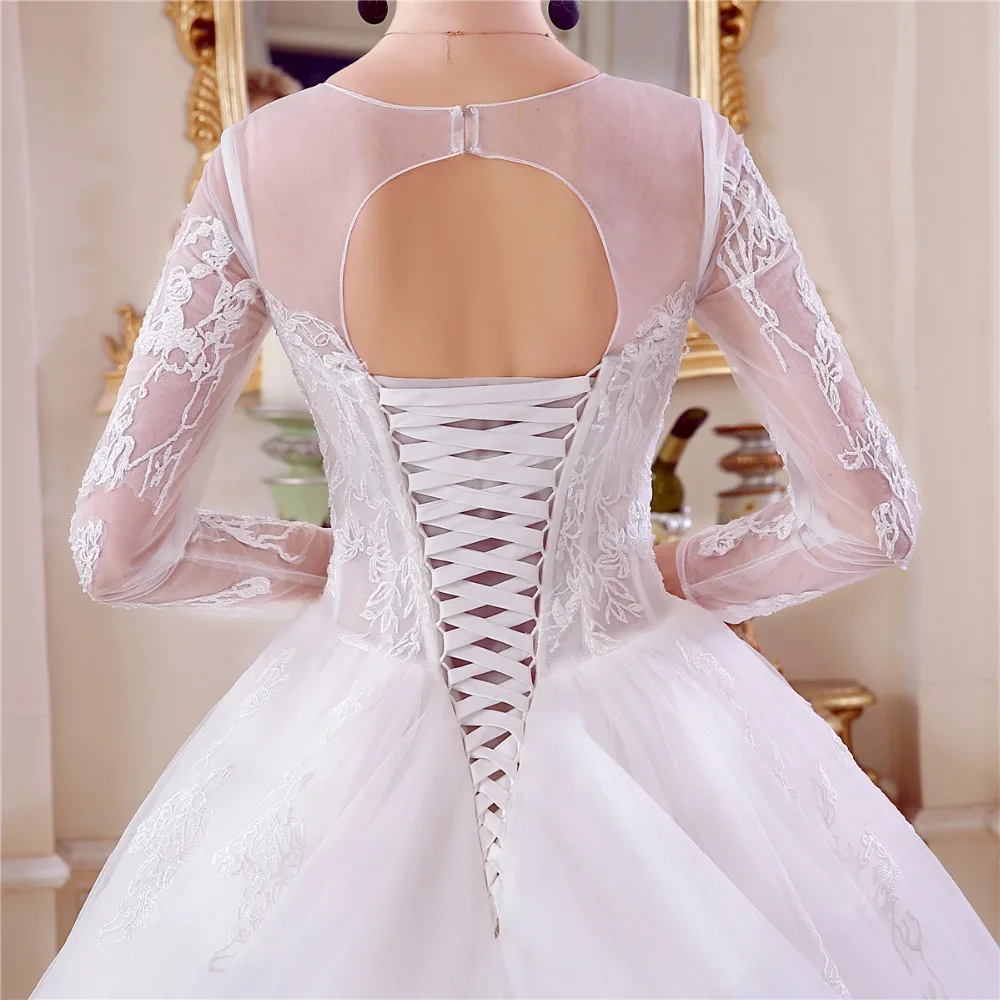 Robe de soriee New Long Wedding Dress 2018 Scoop Sleeves Vestido casamento Bridal Gowns A-line O-Neck | Свадьбы и торжества