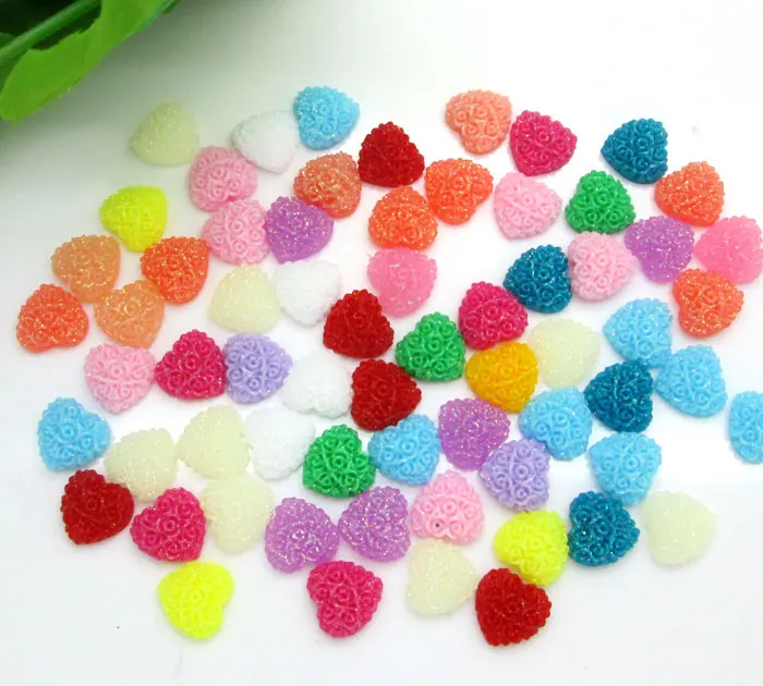 

200Pcs 10mm Mixed Heart Flower Design Resin Decoration Crafts Beads Flatback Cabochon Scrapbook DIY Embellishments Accessories