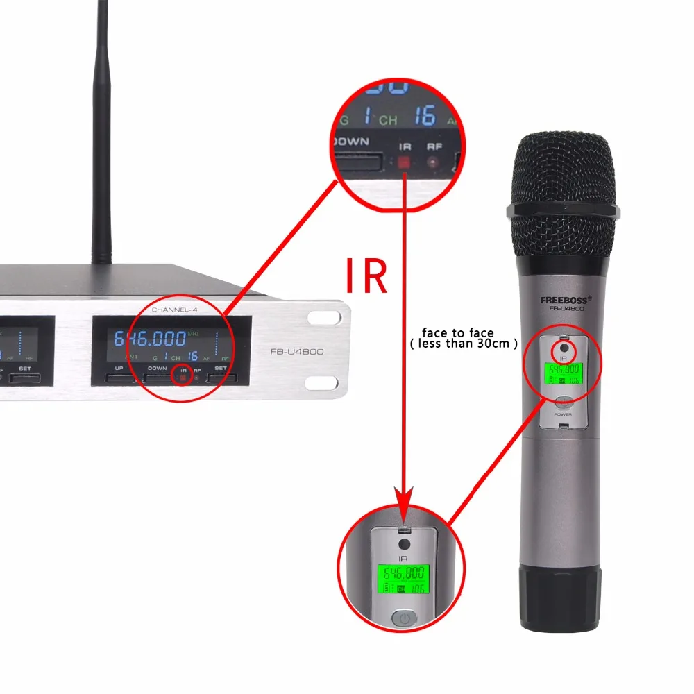Freeboss FB U4800 4 канала 4*100 металлический ручной микрофон PLL IR UHF беспроводной для