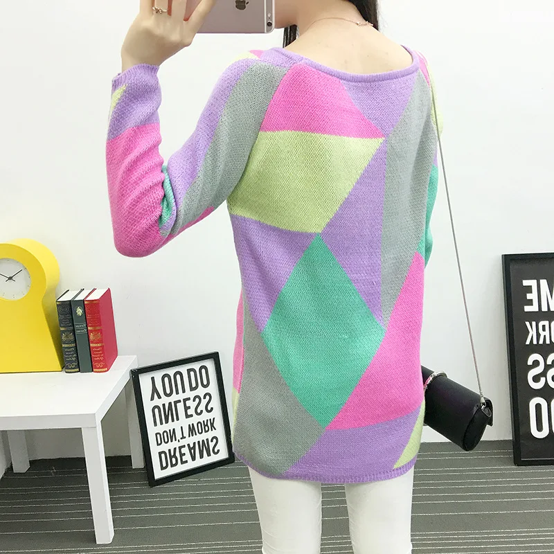 Женский пуловер с длинным рукавом свитера повседневные свободные цветные