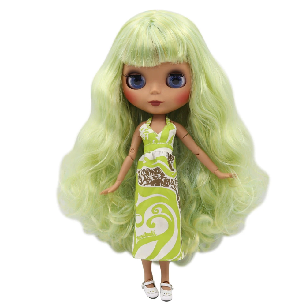 Ледяной DBS Blyth кукольные 1/6 BJD из черной кожи Матовые шарнирное тело зеленые волосы