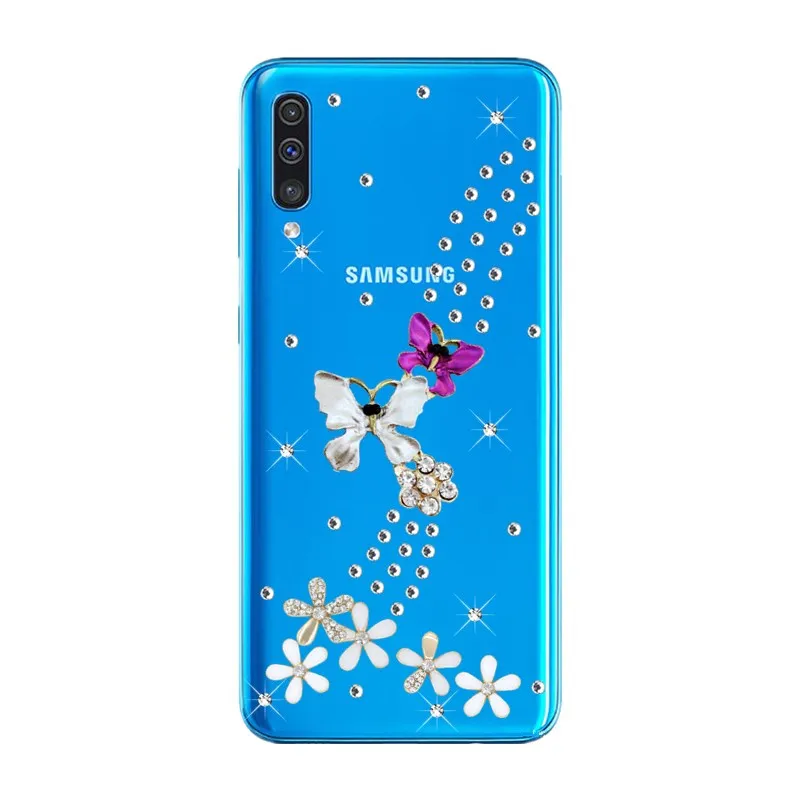 Блестящий чехол с бриллиантами для Samsung Galaxy A50 A30 A9 A7 2018 A8 A6 PLUS J8 J4 J6 S10 S9 S8 Прозрачный