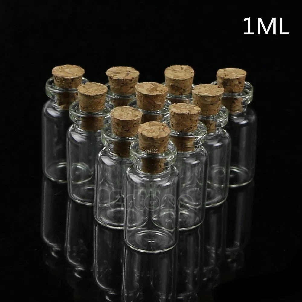 1ML 10 шт. 0,5/1/2/20 мл Прозрачный Стекло бутылка с корковой пробкой ремесла YH65 - Цвет: 1ML