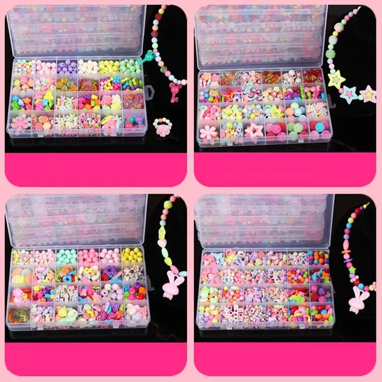 Children acrylic beads for making necklace/Bracelet/Ring with 10 meter elastic rope /kids girl DIY handmade craft educationl toy | Игрушки и