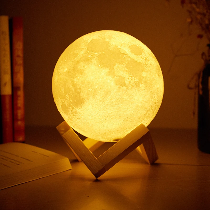 3D печать луна лампа USB LED ночник Лунная сенсорный два цвета Изменение деревянная