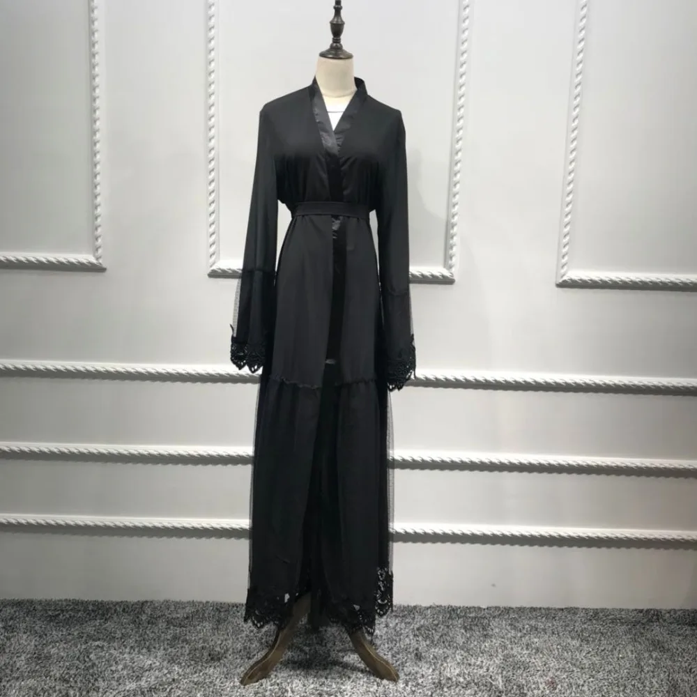 Абайя в мусульманском стиле черные кружевные длинные платья из гренадина