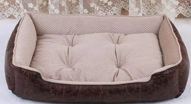 beige Роскошные кожаные кровати для собак Водонепроницаемая Уютная домашняя собака корзина для кошек питомник съемный матрас для щенков больших животных бульдог Тедди - Цвет: beige