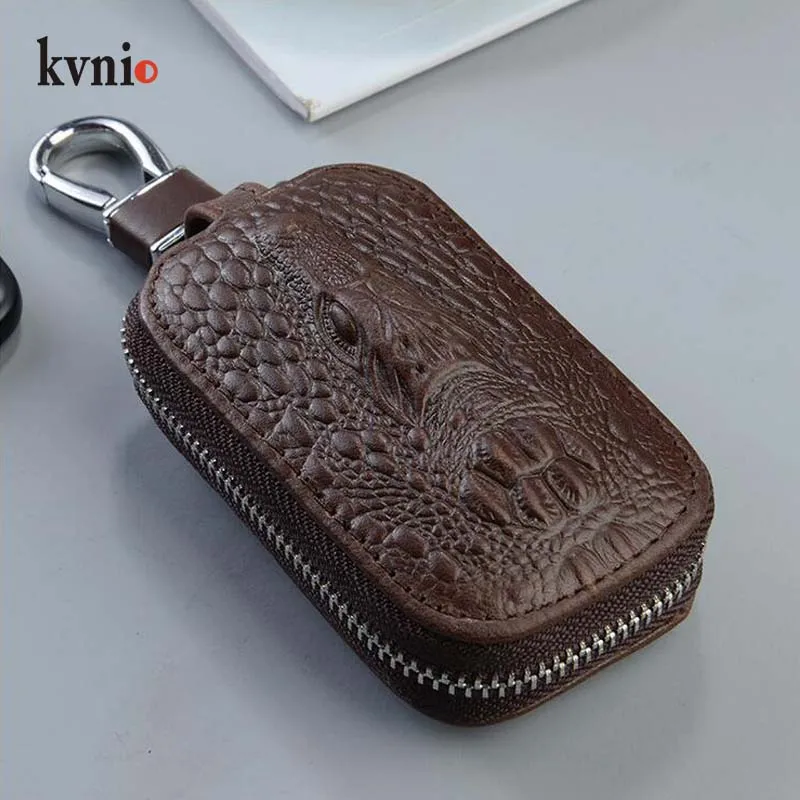 KVNIO мужские кошельки для ключей из натуральной кожи унисекс на молнии коровьей