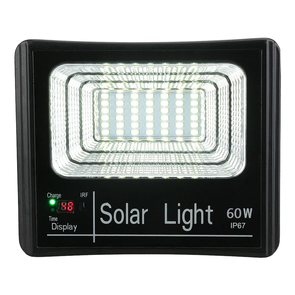 Lampe solaire étanche avec télécommande, 60W, conforme à la norme IP67, avec capteur, deux modes d'éclairage, éclairage d'extérieur, idéal pour un jardin ou une rue