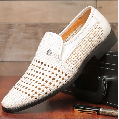 Босоножки мужские кожаные с перфорацией классические туфли дерби без застежки