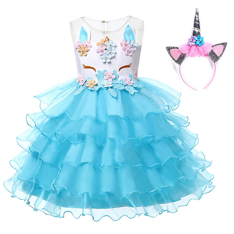 YOFEEL Girls Rainbow Unicorn Dress Cosplay Angel Prom Costume Kids Tutu Princess Lace Dresses Hair Hoop Wing Set Party Halloween | Детская