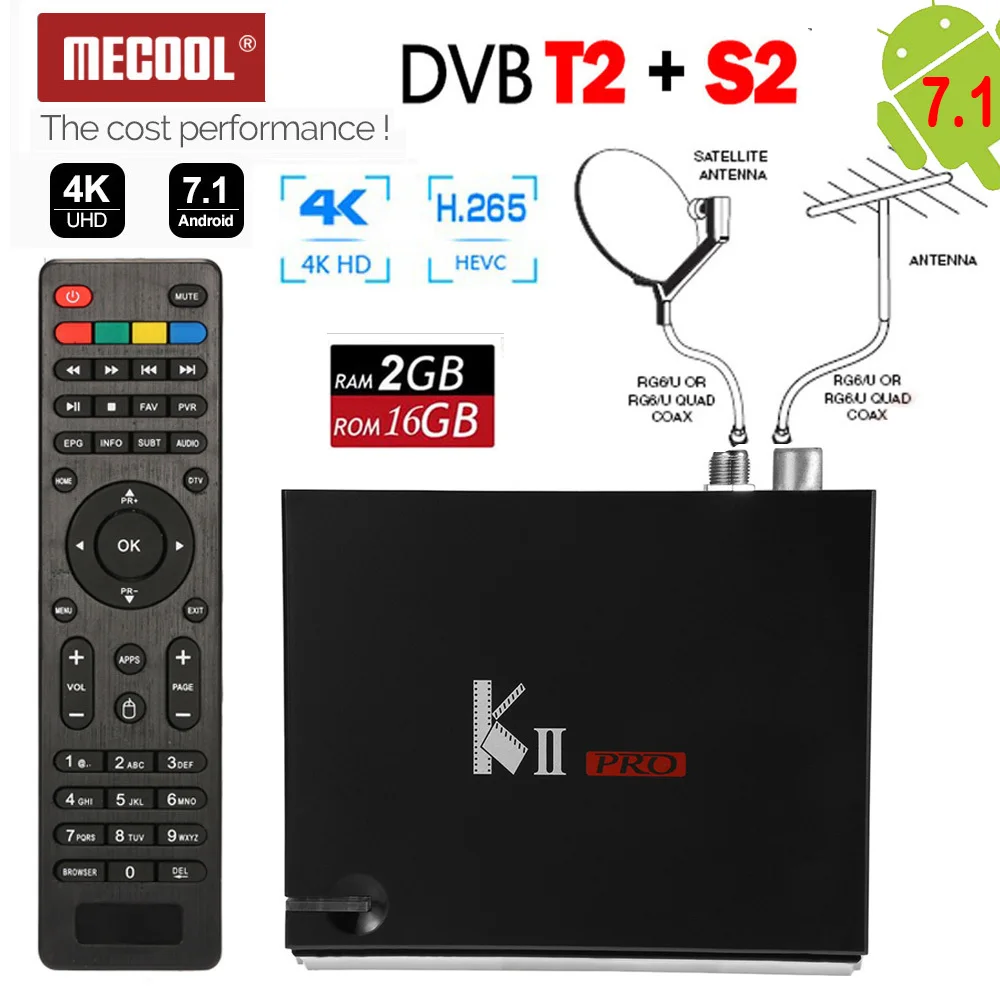 MECOOL KII PRO DVB S2 T2 S905d Android 7 1 ТВ приставка четырехъядерный 2 Гб 16 4K медиаплеер код NEWCAMD