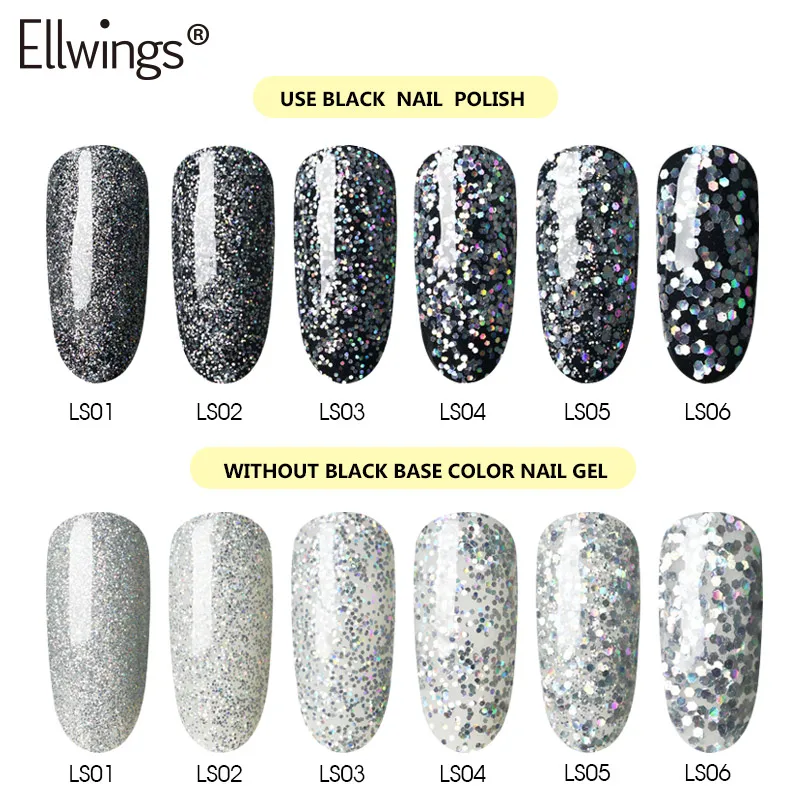 Гель лак для ногтей Ellwings Soak Off UV Silver голографический маникюра лазерные блестки