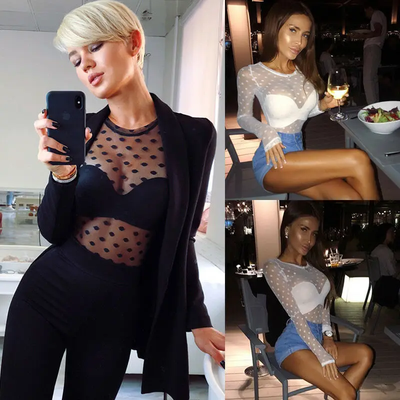 Новая Сексуальная Женская сетчатая Прозрачная Клубная одежда в горошек с