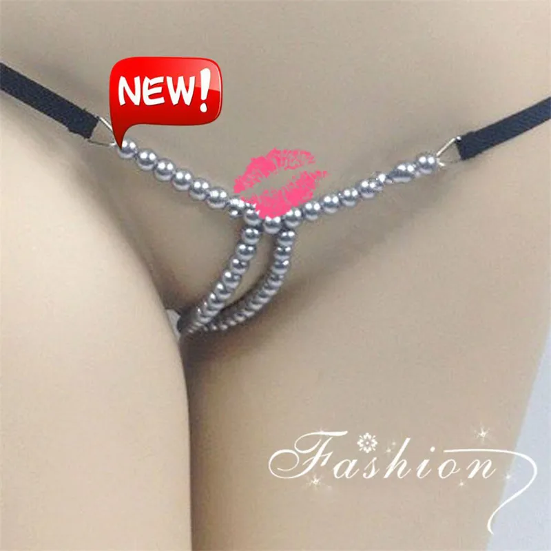 silver pearls Открытые трусики-стринги с жемчугом, с бусинами, массажные стринги, танга с Т-образной спинкой, женское сексуальное эротическое нижнее белье, нижнее белье, костюмы, подарок - Цвет: silver pearls