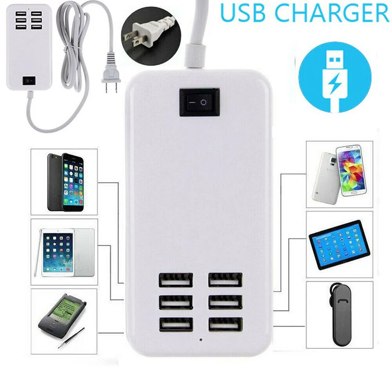 US / UK штекер 6 портовое USB зарядное устройство Настольный смарт адаптер 5V/2.1A