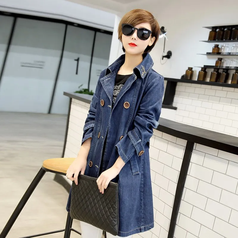 Женская джинсовая куртка размера плюс выше d Повседневная двубортная с длинным