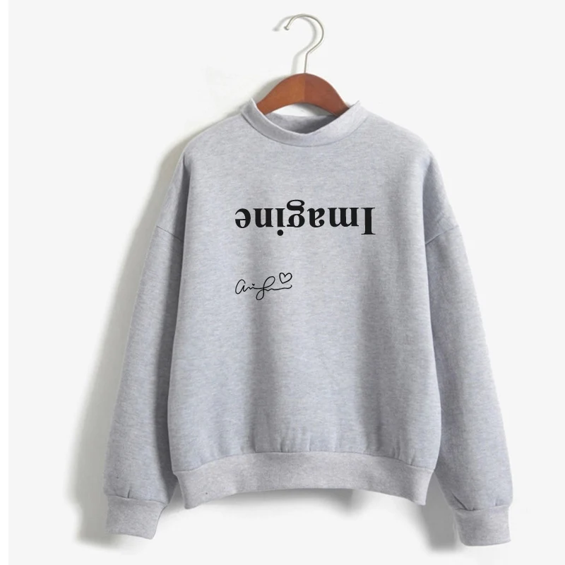 Подписанный Ариана Гранде Вдохновленный Imagine Hoodie для женщин Crewneck Thank U Next Толстовка Merch топы с длинными рукавами - Цвет: Серый