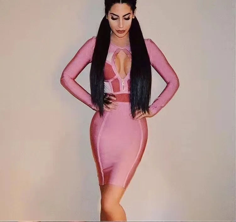 High Quality Women Sexy Long Sleeve Purple Black Bandage Dress 2017 Elegant Knitted Designer | Женская одежда