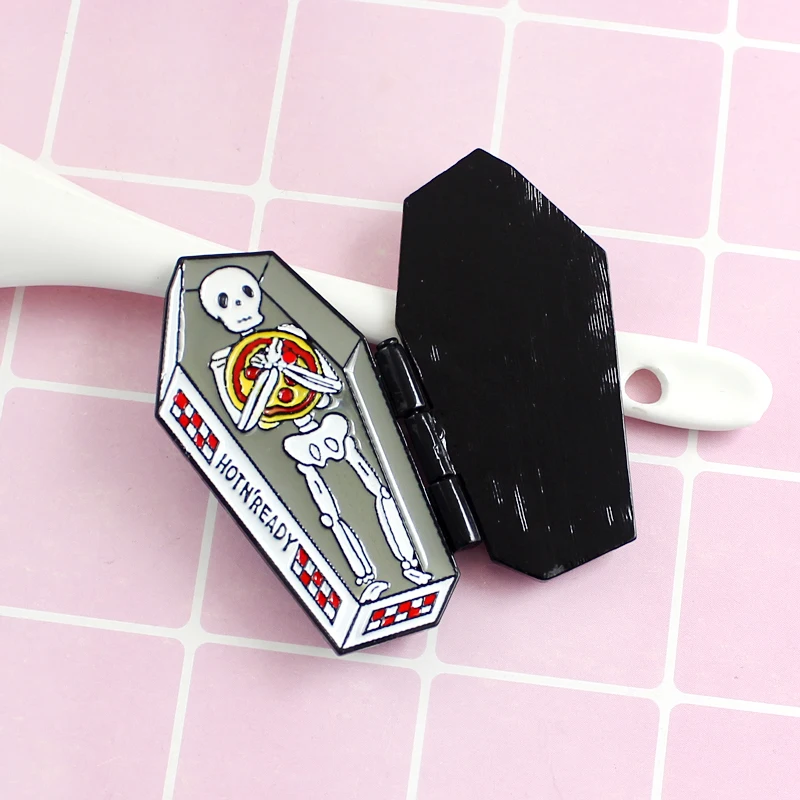 Заколки для пиццы открывающаяся коробка гроба и череп ложится с пиццей белая