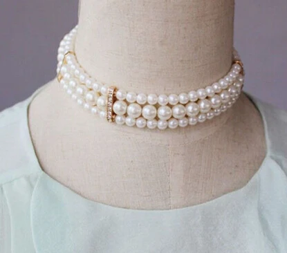 ddh001653 Elegant Gold Pearl Beads Crystal Chain Choker Bib Necklace (B0409) | Украшения и аксессуары