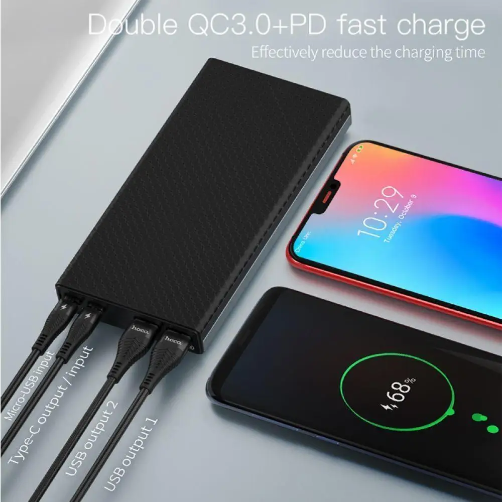 HOCO 30000 мАч Внешний аккумулятор QC3.0 PD Быстрая быстрая зарядка Powerbank светодиодный
