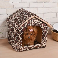 new fashion leopard removable cover mat dog house warm dog beds for small medium dogs pet products house soft pet beds for cats