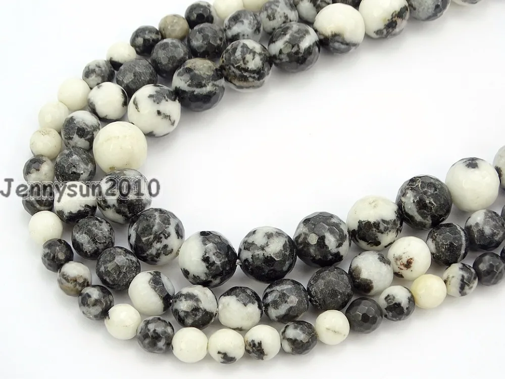 

Natural Black And White Zebra Gems Stone Faceted Round Beads 15'' 6mm 8mm 10mm Strand for Jewelry Making Crafts 5 Strands/Pack