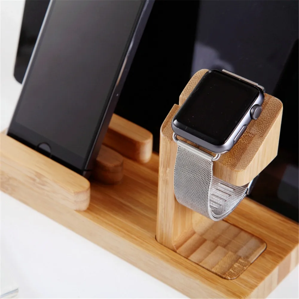 Зарядная док станция для Apple Watch/iPhone/iPad/iWatch 4 USB порт деревянный кронштейн