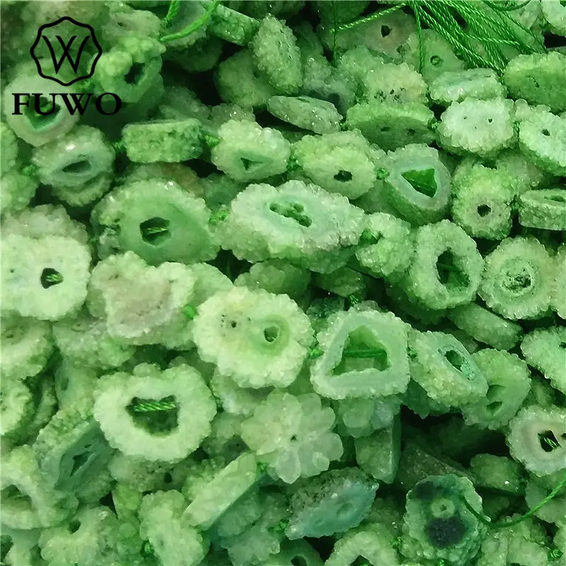 FUWO полная нить Цветочная форма зеленый кварц Друза сталактат кусочки бусины
